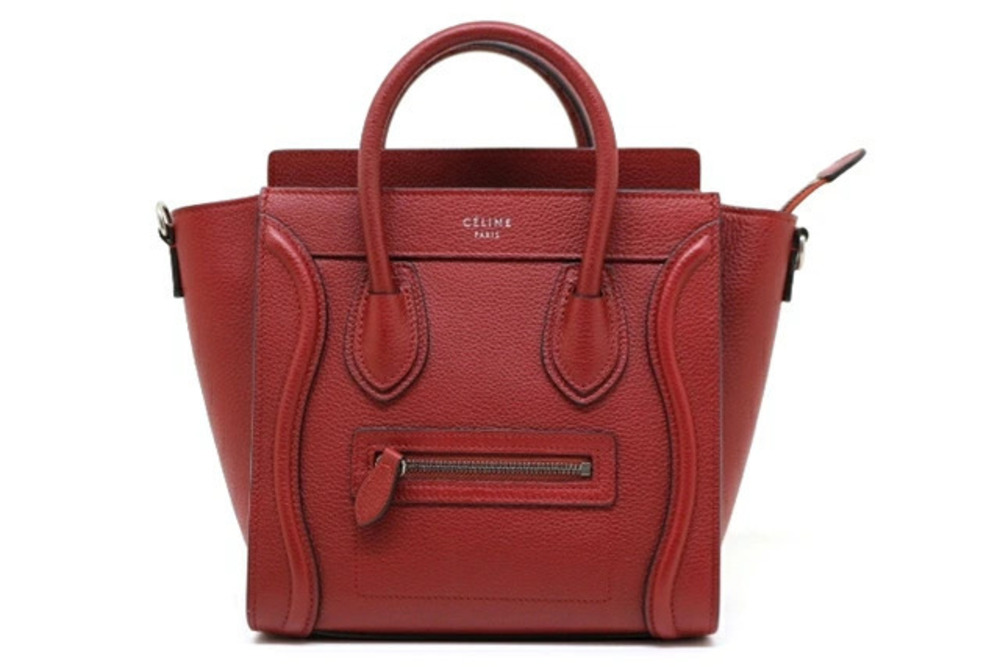 Celine Luggage Tote Handbag Leather Red